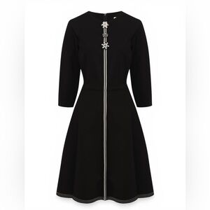 Dorothee Schumacher Emotional Essence Black Embellished Dress Midi Stretch Small